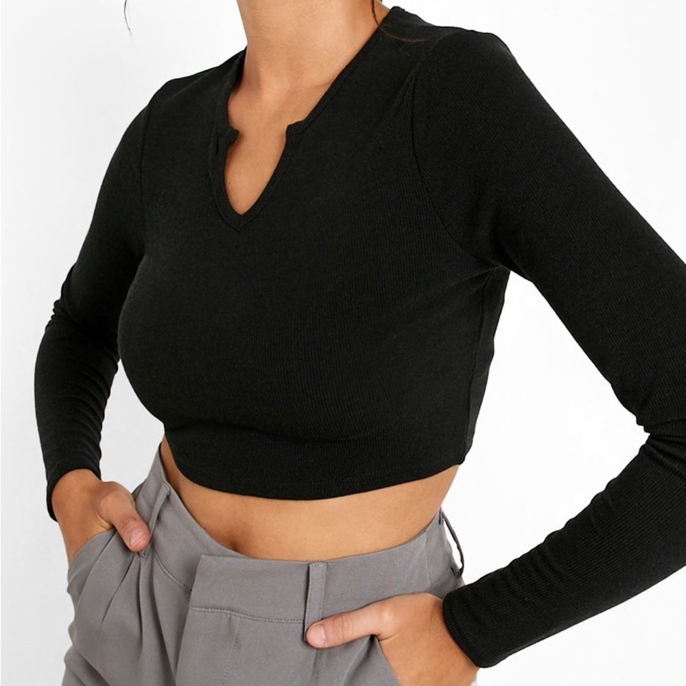 Boohoo Ribbed Notch Neck Crop Top